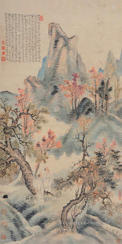 Shitao red leaves in autumn old Chinese Oil Paintings